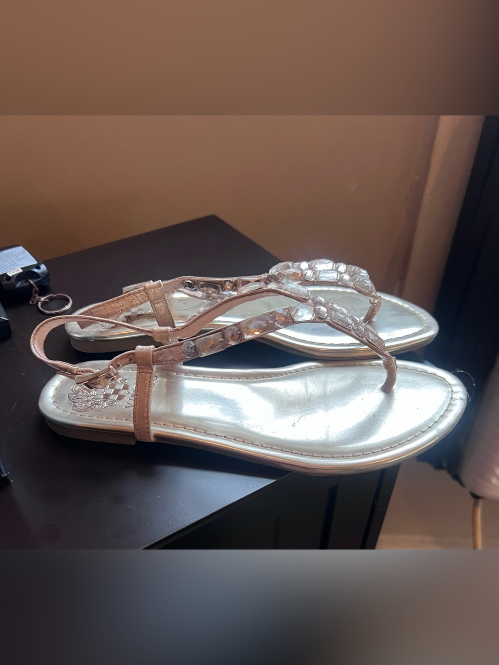 Vince Camuto Rose Gold Embellished Thong Sandals